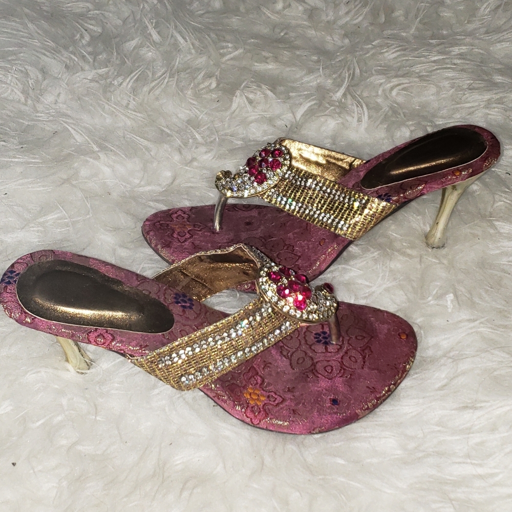 Gold and Magenta crystals colorful short heels